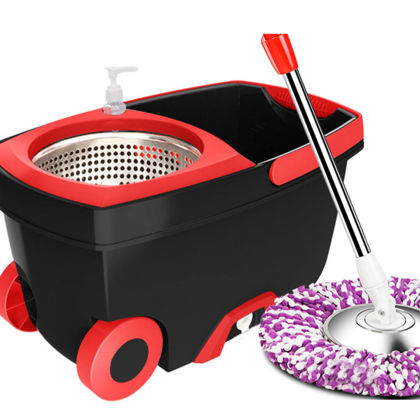 Seau de nettoyage avec balai rotatif et système d’essorage