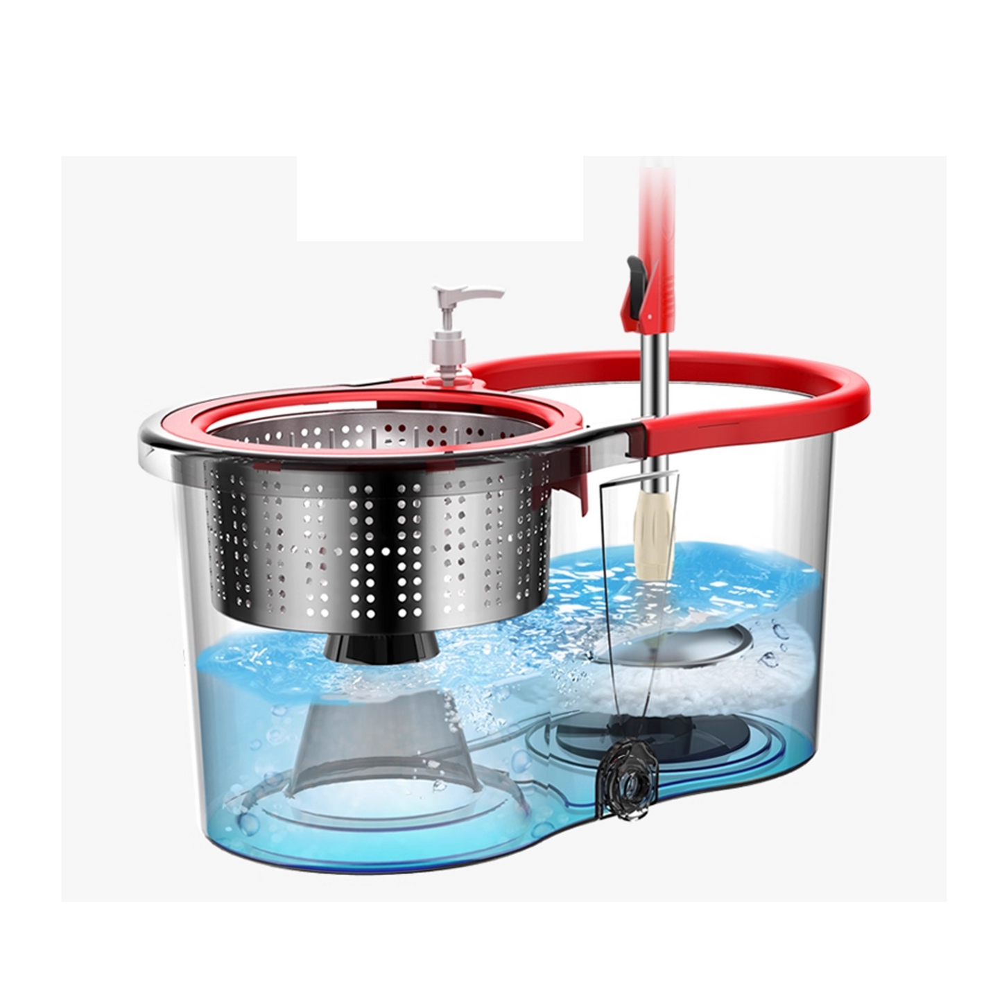 Seau de nettoyage avec balai rotatif et système d’essorage