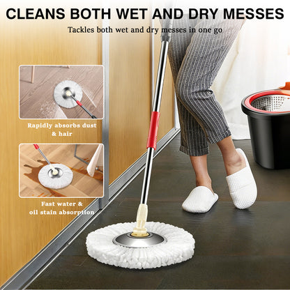 Seau de nettoyage avec balai rotatif et système d’essorage